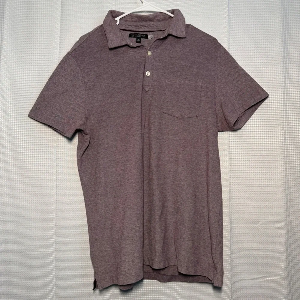 Banana Republic Performance Pique Polo Large Burgundy Heathered Chest Pocket